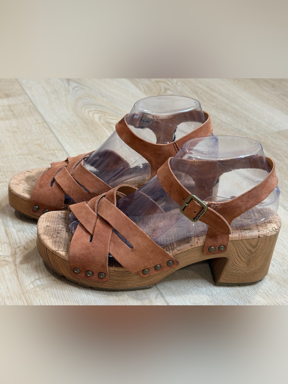 KORK-EASE Tia Leather Platform Sandals Buckle Strappy Brown Womens Size 8